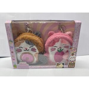 Kawaii Cat Plush Mini Backpack Keychain Set Donut Strawberry New